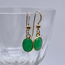 Gemstone earrings with chrysoprase (green) crystal drops on silver or gold hooks