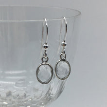 Gemstone earrings with clear quartz (rock crystal) crystal drops on silver shepherds hooks