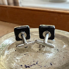 Cufflinks with silver, gold aventurine and black Murano glass tiles
