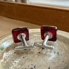 Cufflinks with red Murano glass tiles