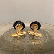 Cufflinks with black pastel, silver, gold Murano glass hemispherical beads on gold plated clasp (1)