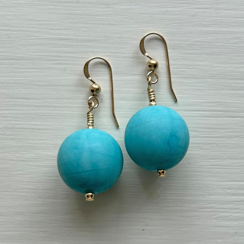 Earrings with matt turquoise Murano glass medium sphere drops on silver or gold