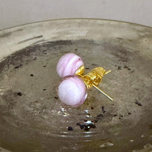 Earrings with White Pastel and Pink Murano glass sphere studs on gold plated posts