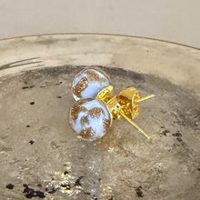 Earrings with periwinkle pastel and aventurine Murano glass sphere studs on gold plated posts