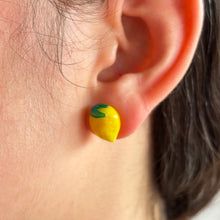 Earrings with yellow Murano glass novelty lemon studs on surgical steel posts