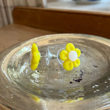 Earrings with yellow Murano glass novelty flower studs on surgical steel posts