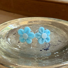 Earrings with blue Murano glass novelty flower studs on surgical steel posts