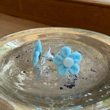 Earrings with blue Murano glass novelty flower studs on surgical steel posts