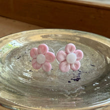 Earrings with pink Murano glass novelty flower studs on surgical steel posts