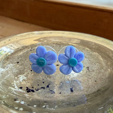 Earrings with periwinkle Murano glass novelty flower studs on surgical steel posts
