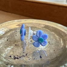 Earrings with periwinkle Murano glass novelty flower studs on surgical steel posts