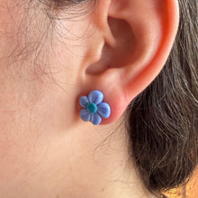 Earrings with periwinkle Murano glass novelty flower studs on surgical steel posts