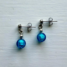 Earrings with turquoise (blue) Murano glass sphere stud drops on surgical steel posts