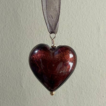 Necklace with brown (chocolate) Murano glass large heart pendant on organza ribbon