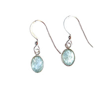 Gemstone earrings with amethyst (blue) crystal drops on silver hooks