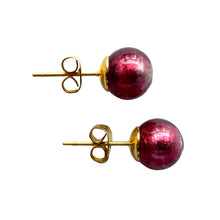 Earrings with fuchsia Murano glass sphere studs on gold plated posts