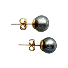 Earrings with grey Murano glass sphere studs on gold plated posts