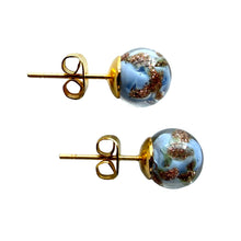 Earrings with periwinkle pastel and aventurine Murano glass sphere studs on gold plated posts