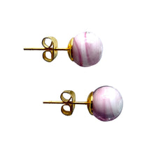 Earrings with White Pastel and Pink Murano glass sphere studs on gold plated posts