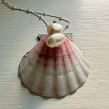 Necklace with large white double conjoined twist pearl & diamante pendant on silver satellite chain