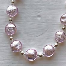 Necklace with light (pale) pink Murano glass small lentil beads on silver