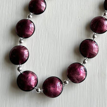 Necklace with dark amethyst (purple) Murano glass medium lentil beads on silver