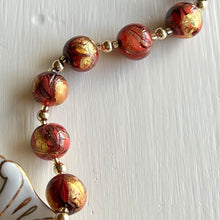 Necklace with byzantine red and gold Murano glass small sphere beads on silver