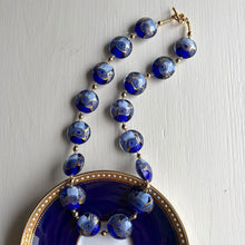Necklace with Ottoman blue and gold Murano glass medium lentil beads on gold