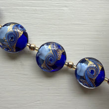 Necklace with Ottoman blue and gold Murano glass medium lentil beads on gold
