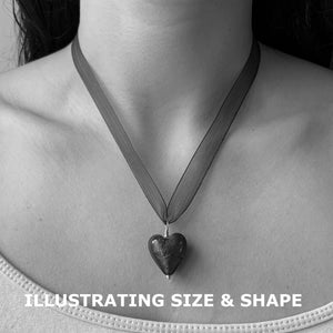 Necklace with grey Murano glass medium heart pendant on organza ribbon