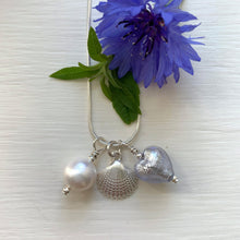 Three charm necklace in silver with lilac (purple) heart and *charm options*