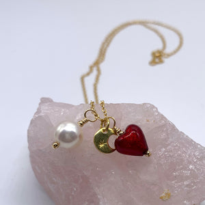Three charm necklace in gold vermeil with red heart and *5 charm options*