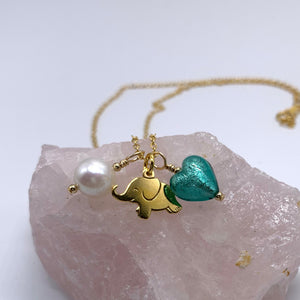 Three charm necklace in gold vermeil with dark blue (cobalt) heart and *5 charm options*
