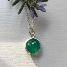 Gemstone necklace with green onyx crystal gemstone pendant on silver cable chain