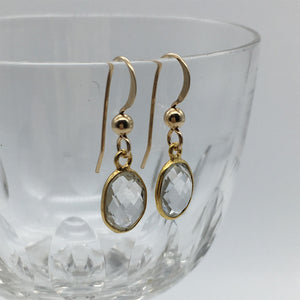 Gemstone earrings with clear quartz (rock crystal) crystal drops on silver or gold hooks