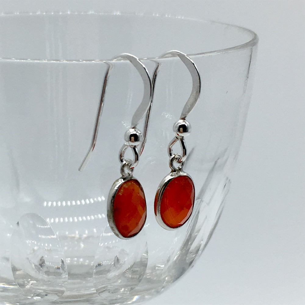 Gemstone earrings with carnelian (red) crystal drops on silver or gold hooks