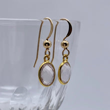 Gemstone earrings with rose quartz (pink) crystal drops on silver or gold hooks