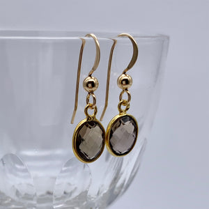 Gemstone earrings with smoky quartz (brown) crystal drops on silver or gold hooks