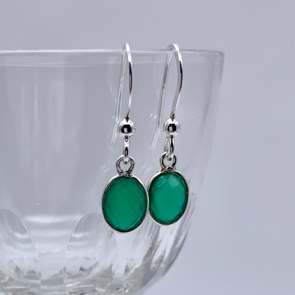 Gemstone earrings with green onyx crystal drops Sterling Silver shepherds hooks
