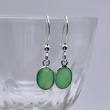 Gemstone earrings with chrysoprase (green) crystal drops on silver or gold hooks