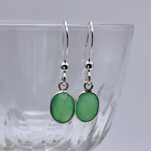 Gemstone earrings with chrysoprase (green) crystal drops on silver or gold hooks