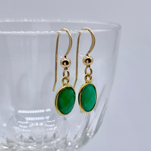 Gemstone earrings with green onyx crystal drops on gold vermeil shepherds hooks
