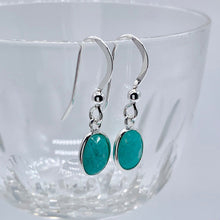 Gemstone earrings with amazonite (blue) crystal drops on silver hooks