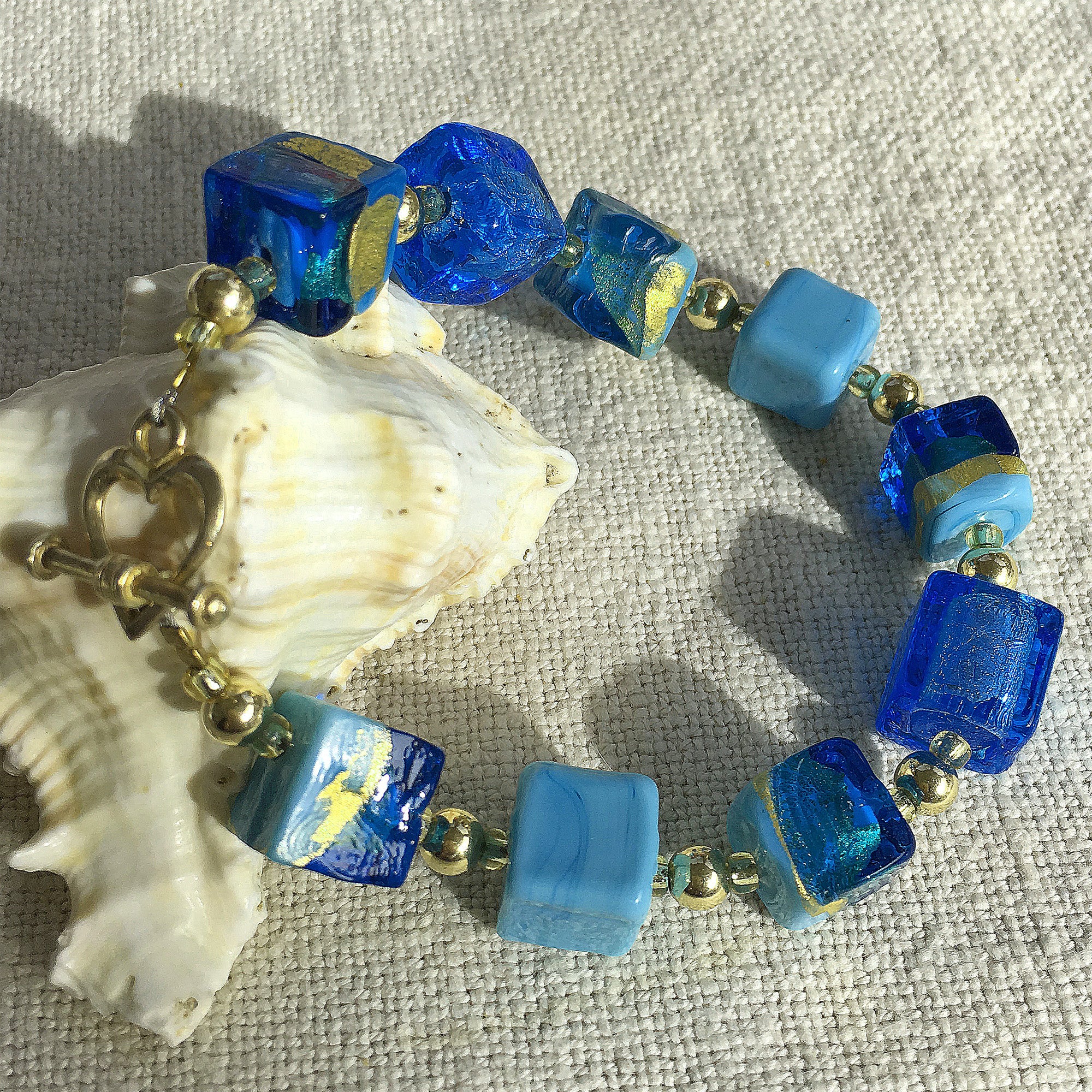 Murano Glass Bracelet Blue/Gold - Murano Glass Jewelry - Murano Glass Gifts  Co.