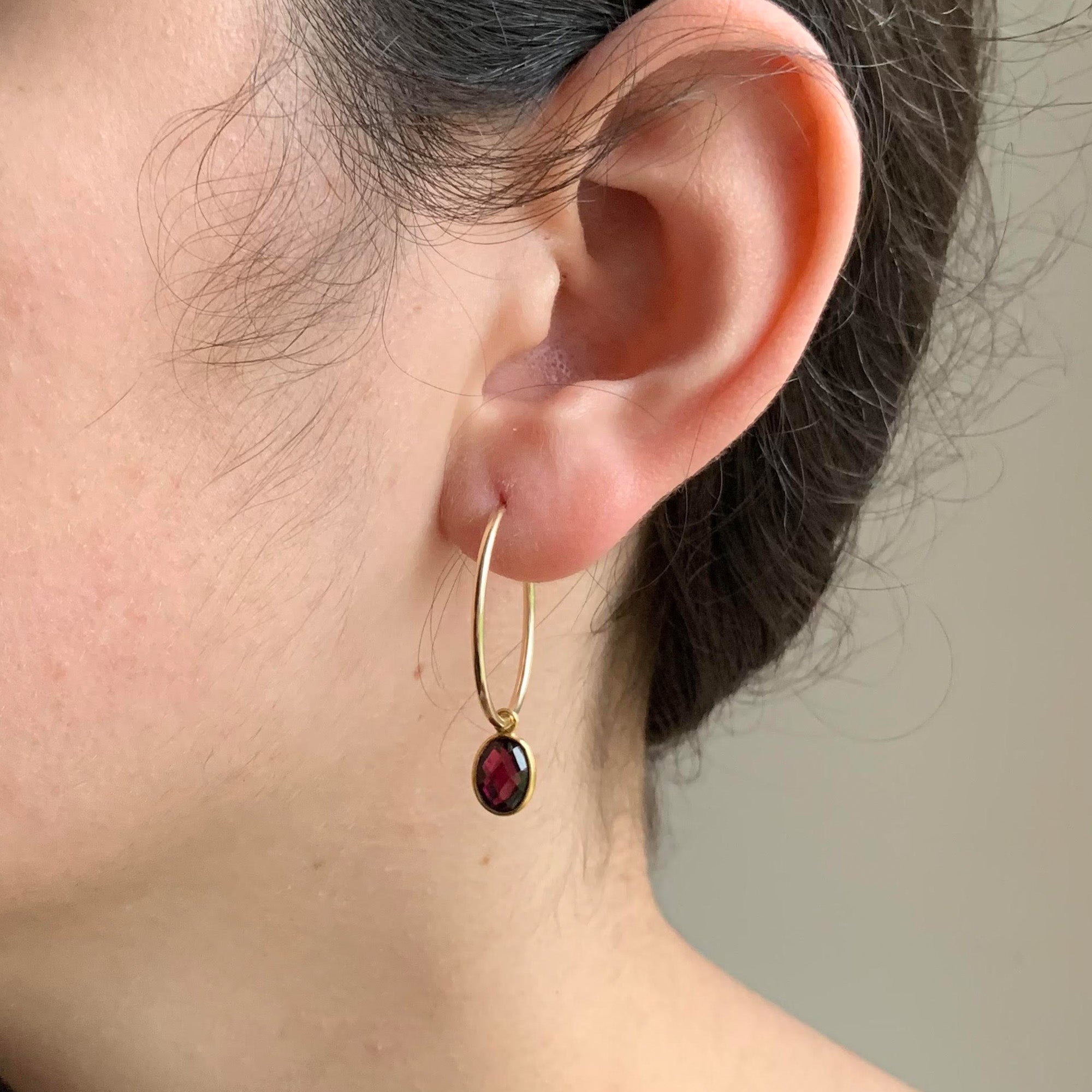 T Tahari Gold-Tone Dark Red Glass Stone Hoop Drop Earrings | Hawthorn Mall
