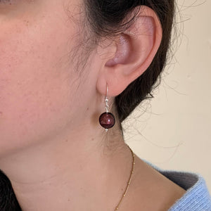 Earrings with dark amethyst (purple) Murano glass mini lentil drops on silver or gold hooks