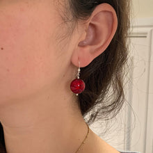 Earrings with red Murano glass small lentil drops on silver or gold hooks
