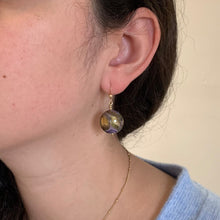 Earrings with byzantine purple and gold Murano glass medium lentil drops on silver or gold