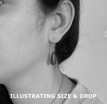 Earrings with black spiral, grey crystal and white gold Murano glass short pear drops