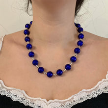 Necklace with dark blue (cobalt) Murano glass small sphere beads on silver